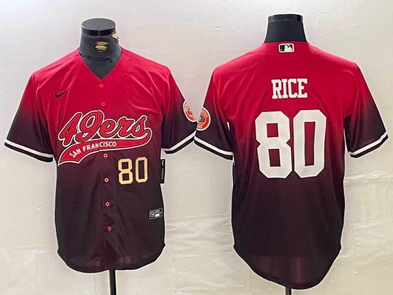 Mens San Francisco 49ers #80 Jerry Rice Red Black With Patch Cool Base Stitched Baseball Jerseys